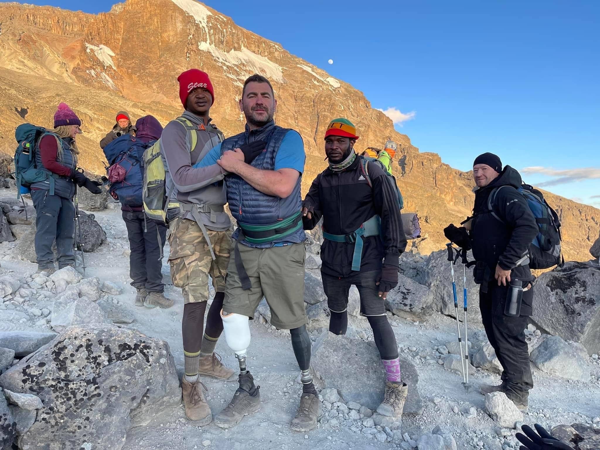 Group climbing Mount Kilimanjaro including Andy Reid, veteran and triple amputee